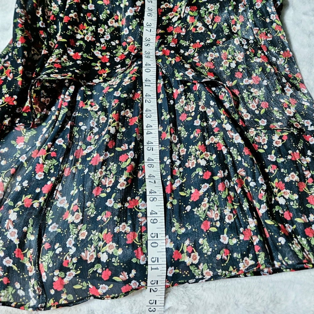 Lauren Conrad Black Floral Pleated Wrap Midi Dress XL Boho Shimmer Cottagecore - Picture 9 of 11